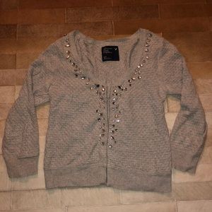 Grey Embellished 3/4 Length Sleeved Cardigan